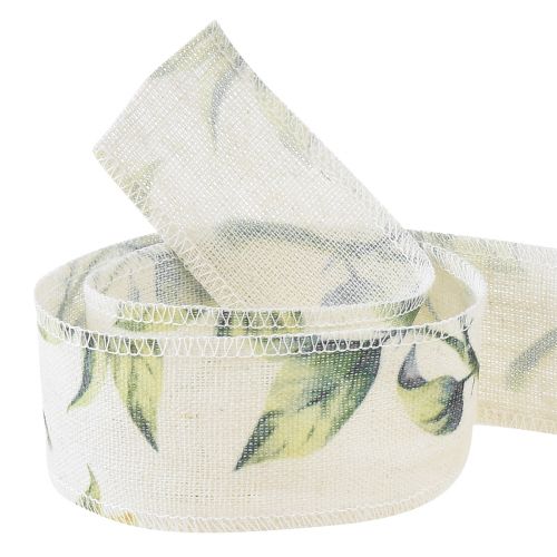 Product Ribbon beige leaves decorative ribbon cotton 40mm 10m