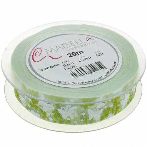 Product Decorative Ribbon with Butterflies 25mm Green Organza Ribbon Gift Ribbon 20m