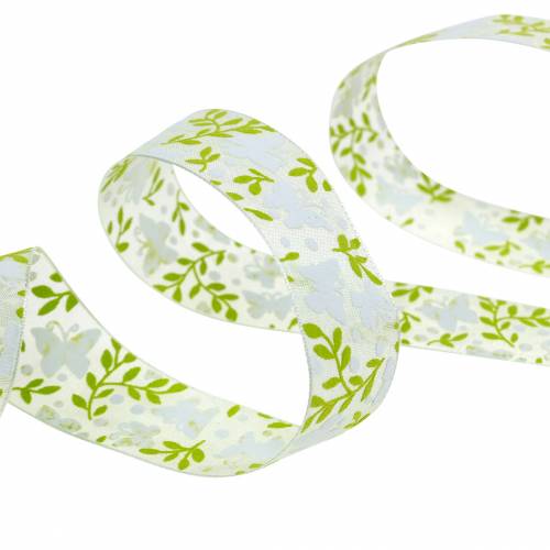 Deco ribbon with butterflies 25mm green organza ribbon gift ribbon 20m