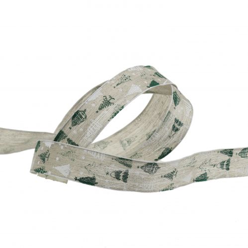 Floristik24 Christmas ribbon Christmas tree green, natural 25mm 15m