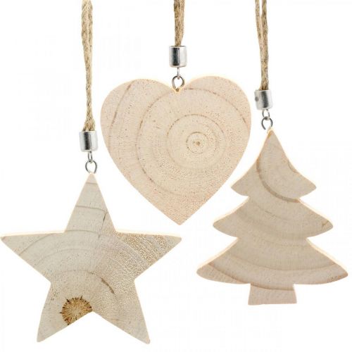 Floristik24 Decorative pendant star / heart / Christmas tree, wood decoration, Advent H9.5 / 8 / 10cm 6pcs