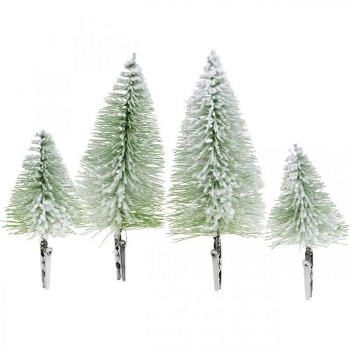 Christmas decoration fir tree snowed clip green H13 / 19cm 4pcs