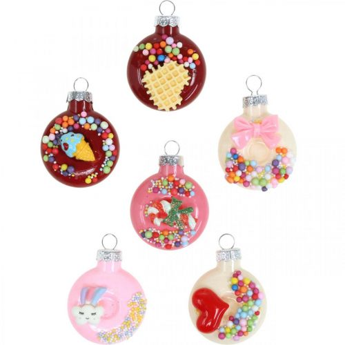 Tree pendant donuts, glass decoration, Christmas tree decoration mix H4.5cm real glass 6pcs