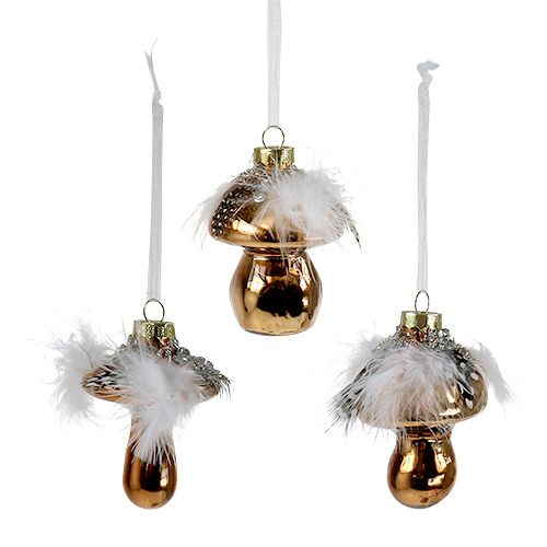 Tree decorations glass mushroom brown 8cm 3pcs