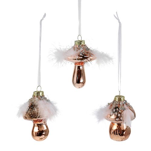Tree decorations glass mushroom copper 8cm 3pcs