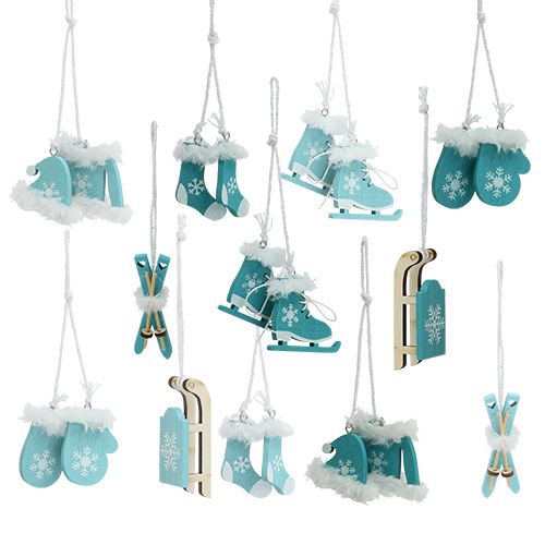 Floristik24 Tree decorations mix 3.5cm - 7.5cm blue, white 12pcs