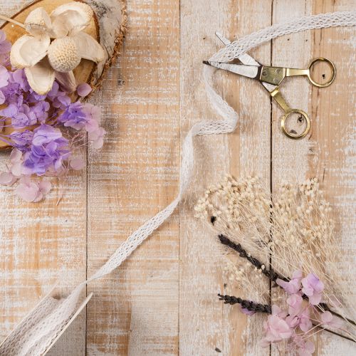 Cotton lace ribbon, fine decorative ribbon for crafting, 15mm wide, 10m long | Floristik24.ie