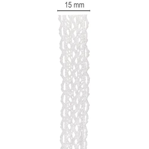 Cotton lace ribbon, fine decorative ribbon for crafting, 15mm wide, 10m long | Floristik24.ie