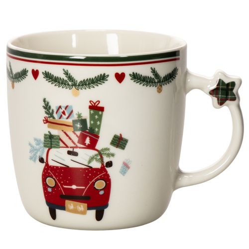 Ceramic mug with Christmas motif, car and gifts, 9cm