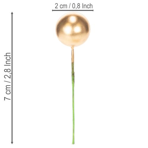 Artificial golden berry balls on wire for festive arrangements, 2cm, 48 pieces | Floristik24.ie