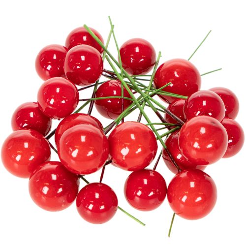 Artificial red berry mini Christmas baubles for floral decoration, 2cm, 48 pieces | Floristik24.ie