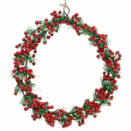 Floristik24 Berry wreath artificial green, red glitter Ø18cm