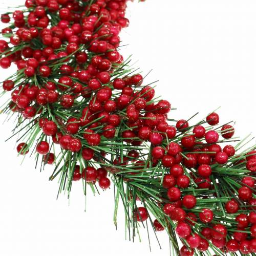 Product Berry wreath artificial green, red glitter Ø25cm
