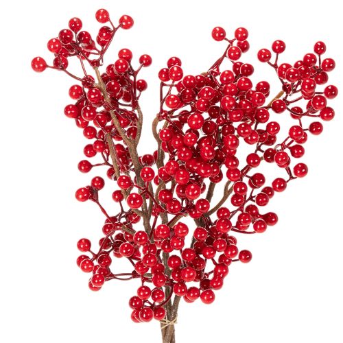 Artificial holly branch with red berries, decorative branch for vases, 47cm, 3 pieces buy online | Floristik24.ie