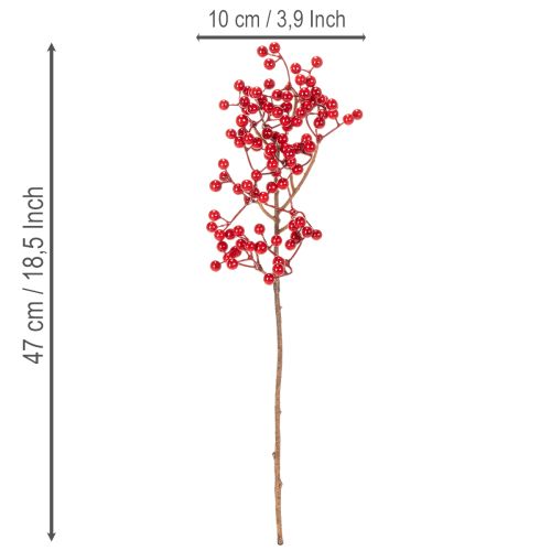 Artificial holly branch with red berries, decorative branch for vases, 47cm, 3 pieces | Floristik24.ie