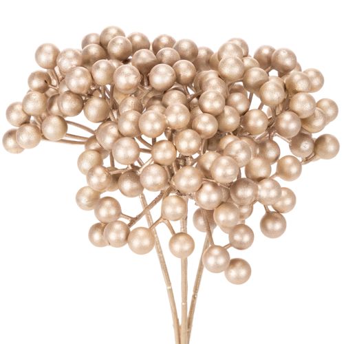 Artificial berry branch, champagne-colored decoration, 28cm, 3 pieces buy online | Floristik24.ie