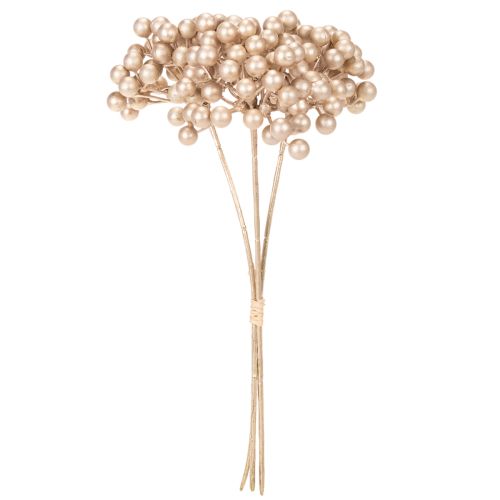 Artificial berry branch, champagne-colored decoration, 28cm, 3 pieces | Floristik24.ie