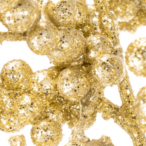 Artificial berry branch decoration, gold, 70cm, 3 pieces | Floristik24.ie