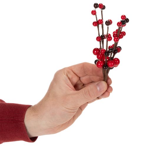 Artificial branch with red berries, 15cm, 6 pieces | Floristik24.ie