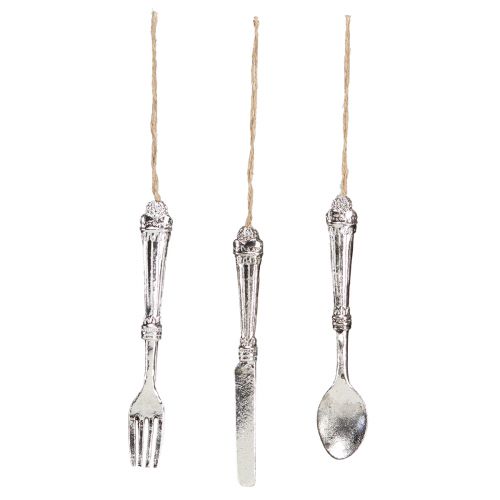 Floristik24 Cutlery decoration for hanging metal look silver 14cm 12 pcs