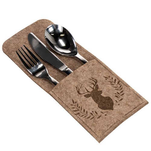Cutlery pouch with deer motif, made of felt, 26cm, 4 pieces