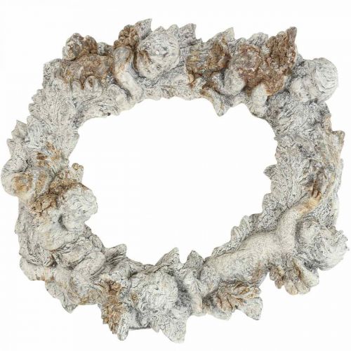 Product Concrete deco angel deco wreath wall decoration white brown 36.5cm