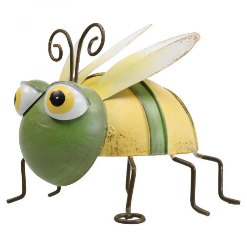 Garden figure bee, decorative figure metal insect H9.5cm green yellow