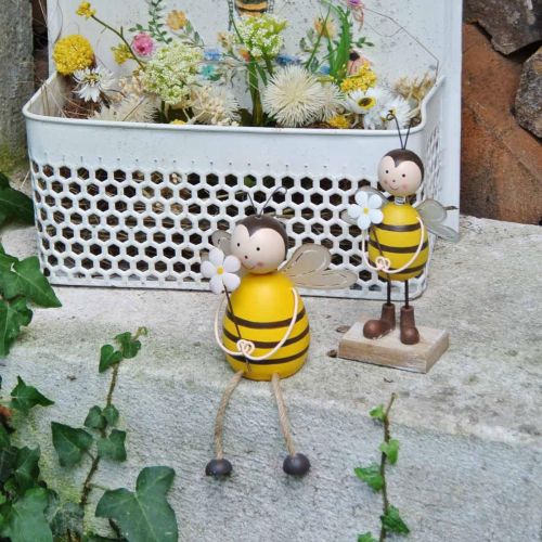 Floristik24 Decoration Bee with Flower Decorative Figure Summer Decoration H21cm 2 Pcs