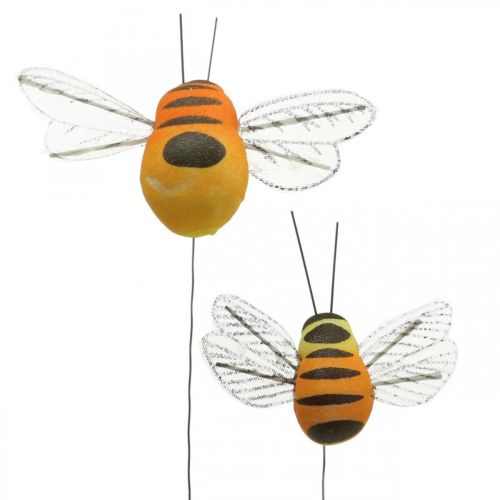 Deco bee, spring decoration, bee on wire orange, yellow B5/6.5cm 12pcs