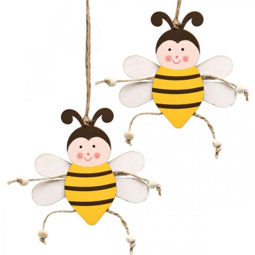 Product Bee to hang, spring decoration, wooden pendant H9.5cm 6pcs