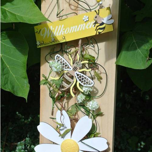 Floristik24 Decoration for hanging bees yellow, white, golden wood summer decoration 6 pieces