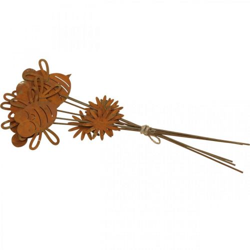 Product Garden stake bee, spring decoration, metal stake rust L24.5cm 6 pcs