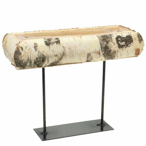 Birch planter with metal base 35x12cm H27cm