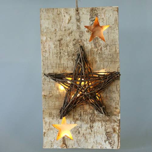 Floristik24 Christmas sign birch with LED star / batteries 40cm
