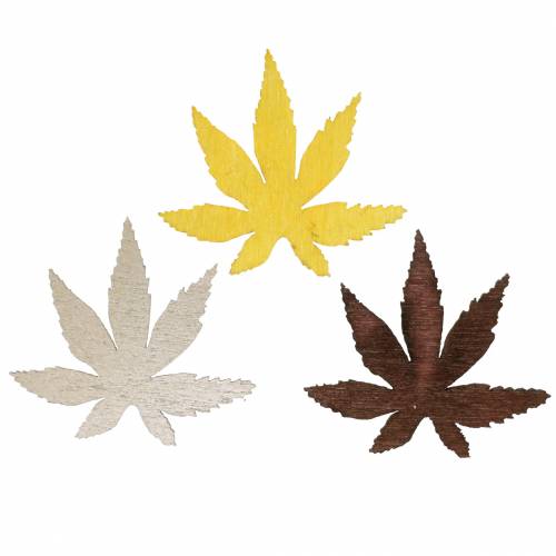 Scattered deco leaves yellow, brown, platinum assorted 4cm 72p