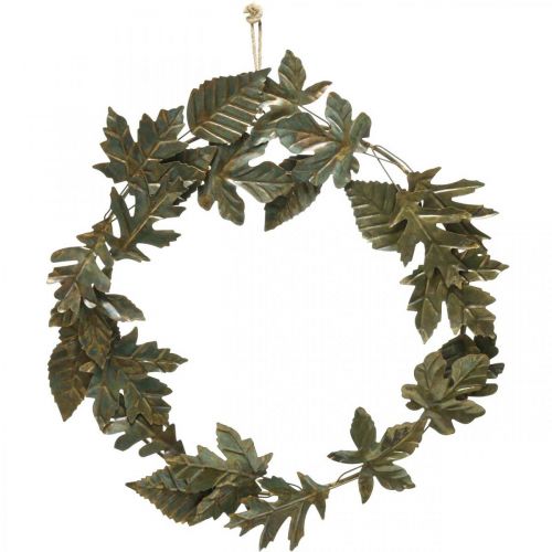 Floristik24 Decorative ring metal wreath wall decoration leaves brass Ø52cm