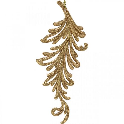Floristik24 Tree pendant with glitter, decorative feathers for hanging, Christmas decoration Golden L16cm 6 pcs