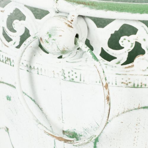 Product Embossed metal planter with handles, white and green, shabby chic style, H22/19.5/17.5cm, Ø25.5/20.5/15.5cm, set of 3