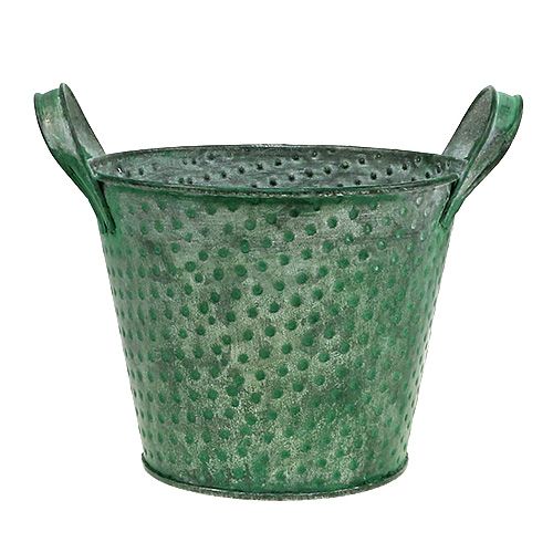Floristik24 Tin bucket green with dots Ø15cm H12cm