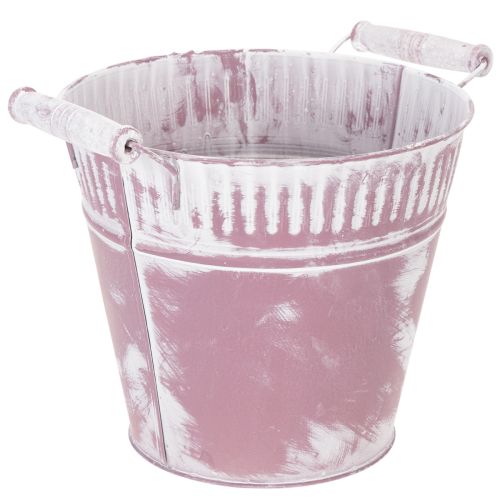 Tin bucket, purple and white washed, Ø19cm H17cm, 1 pc. | Floristik24.ie