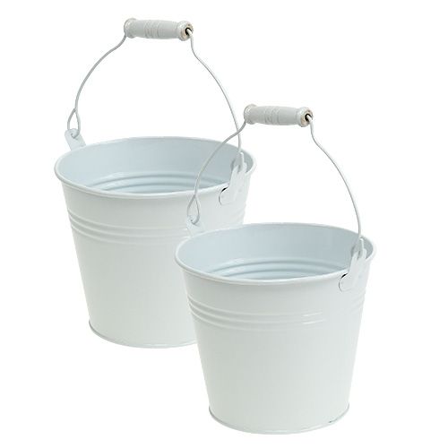 Metal bucket white Ø14cm H12cm 6pcs