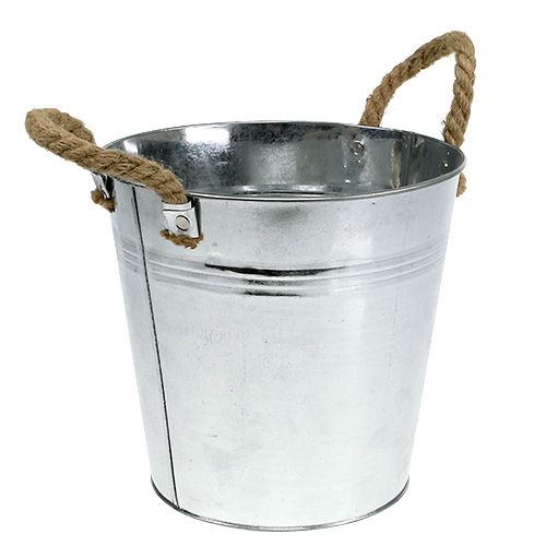 Floristik24 Tin bucket with rope handles shiny Ø22cm