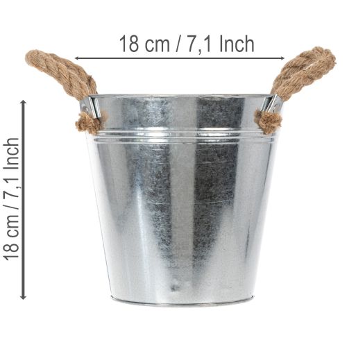Glossy metal bucket with rope handles, Ø18cm | Floristik24.ie