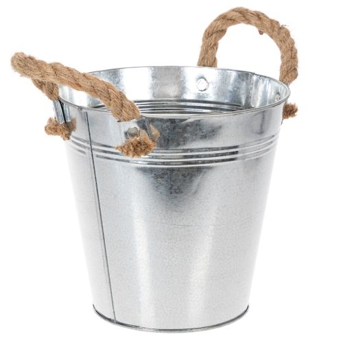 Glossy metal bucket with rope handles, Ø18cm | Floristik24.ie