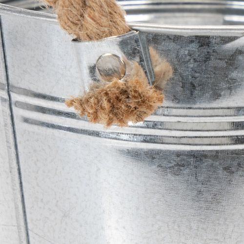 Glossy metal bucket with rope handles, Ø18cm | Floristik24.ie