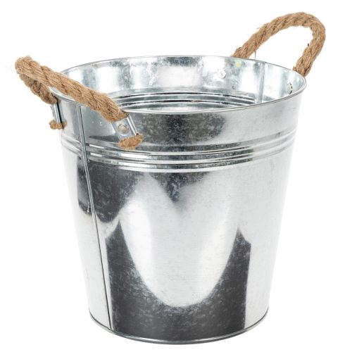 Glossy metal bucket with rope