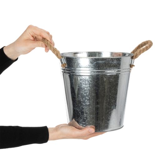 Glossy metal bucket with rope handles, Ø22cm | Floristik24.ie