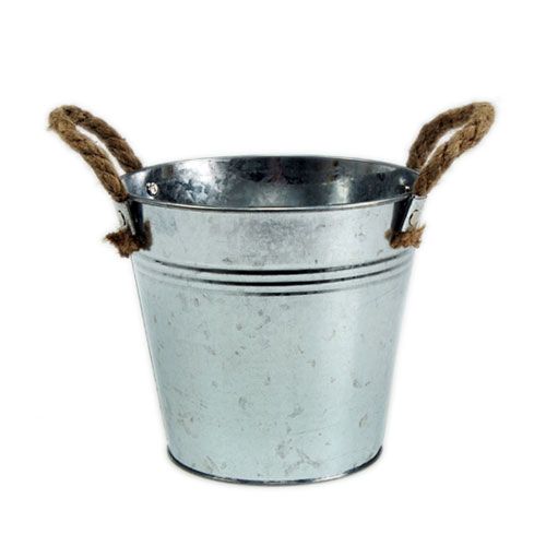 Floristik24 Tin bucket with rope handles shiny Ø18cm
