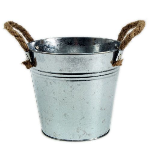 Floristik24 Tin bucket with rope handles shiny Ø25cm