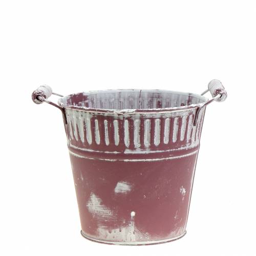 Metal bucket purple white washed Ø13cm H12cm 1 pc | Floristik24.ie